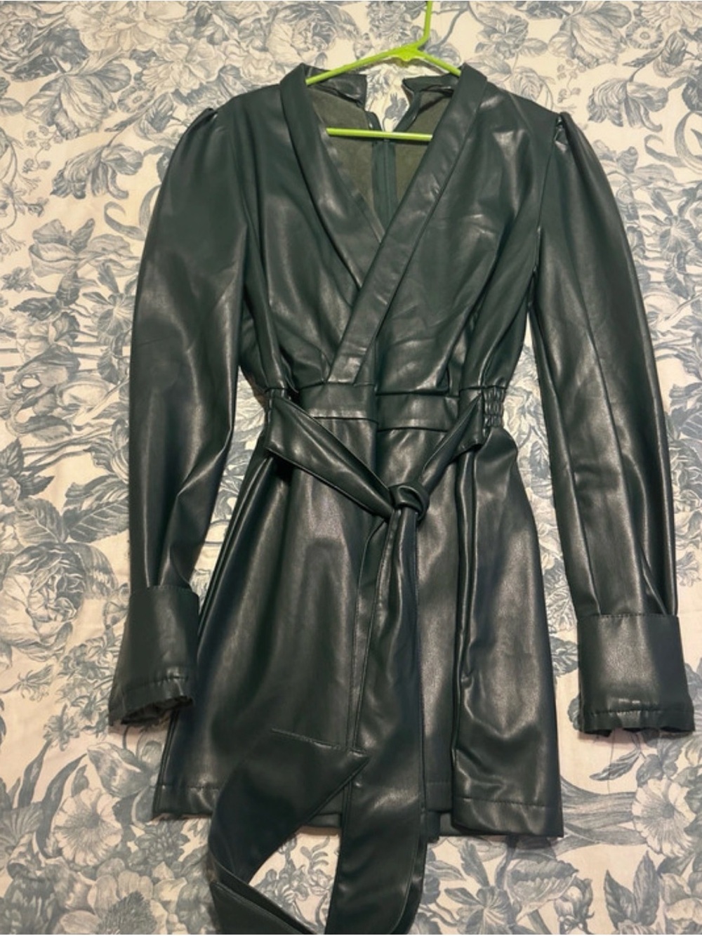 Faux Leather Belted romper - Dark Green